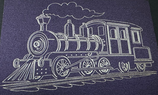 Decorative train design on a black background