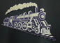 Decorative train design on a black background