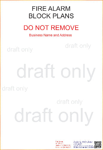 Fire alarm block plans document with 'Do Not Remove' and 'Draft Only' text on a white background.